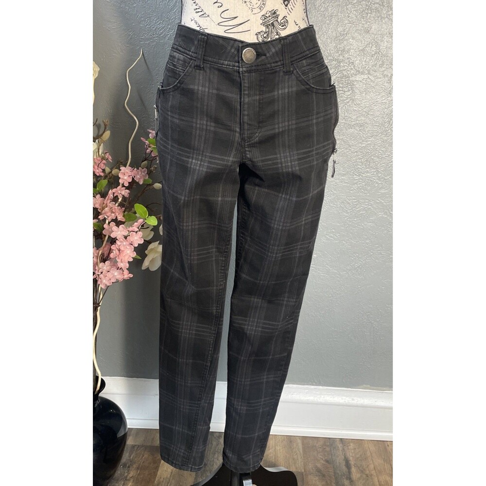 Democracy "Ab" Solution Black/Gray Plaid Mid-Rise Ankle Skinny Pants Women's 8